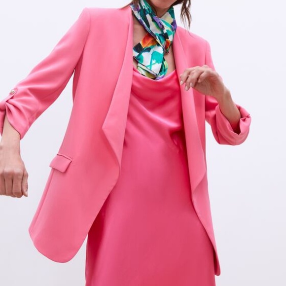 ZARA BUBBLEGUM PINK GOLD TONE BUTTON FLYAWAY BLAZER WITH LAPEL COLLAR $69.90 - Picture 6 of 9